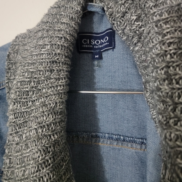 Medium Ci Sono Denim Button Jacket With Knit Detail - Picture 2 of 6